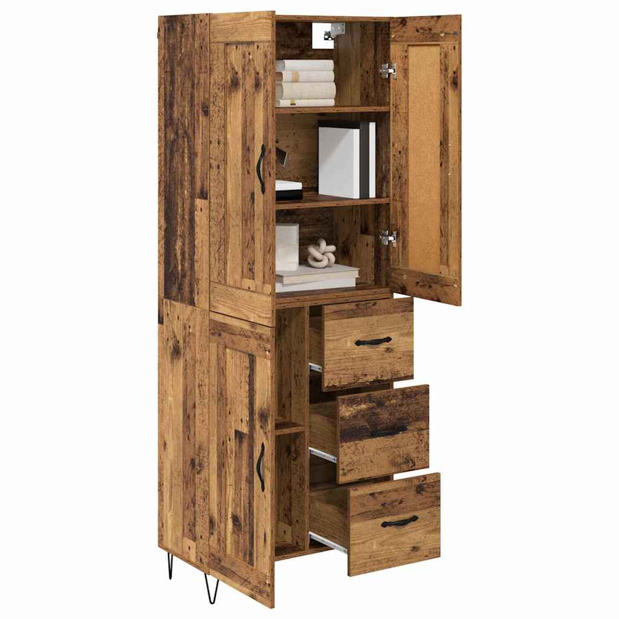 Highboard met lade Oud Hout 69,5 x 34 x 180 cm Bewerkt hout