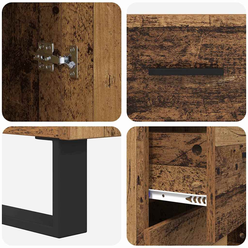 Hoge kast met lade 2 pcs Oud Hout Geengineerd Hout en Glas