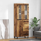 Tall Cabinet with Drawer 2 pcs Old Wood Engineered Wood and Glass