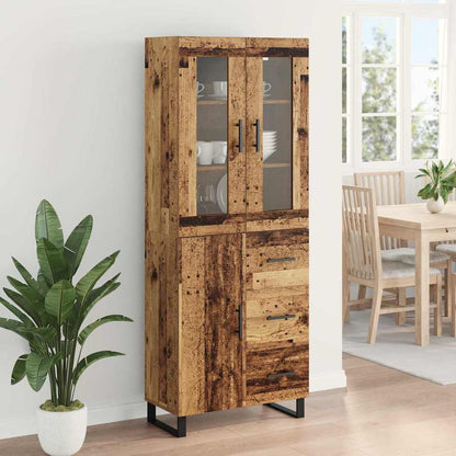 Hoge kast met lade 2 pcs Oud Hout Geengineerd Hout en Glas