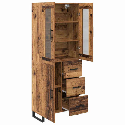 Hoge kast met lade 2 pcs Oud Hout Geengineerd Hout en Glas