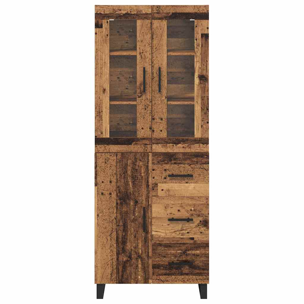 Hoge kast met lade 2 pcs Oud Hout Geengineerd Hout en Glas