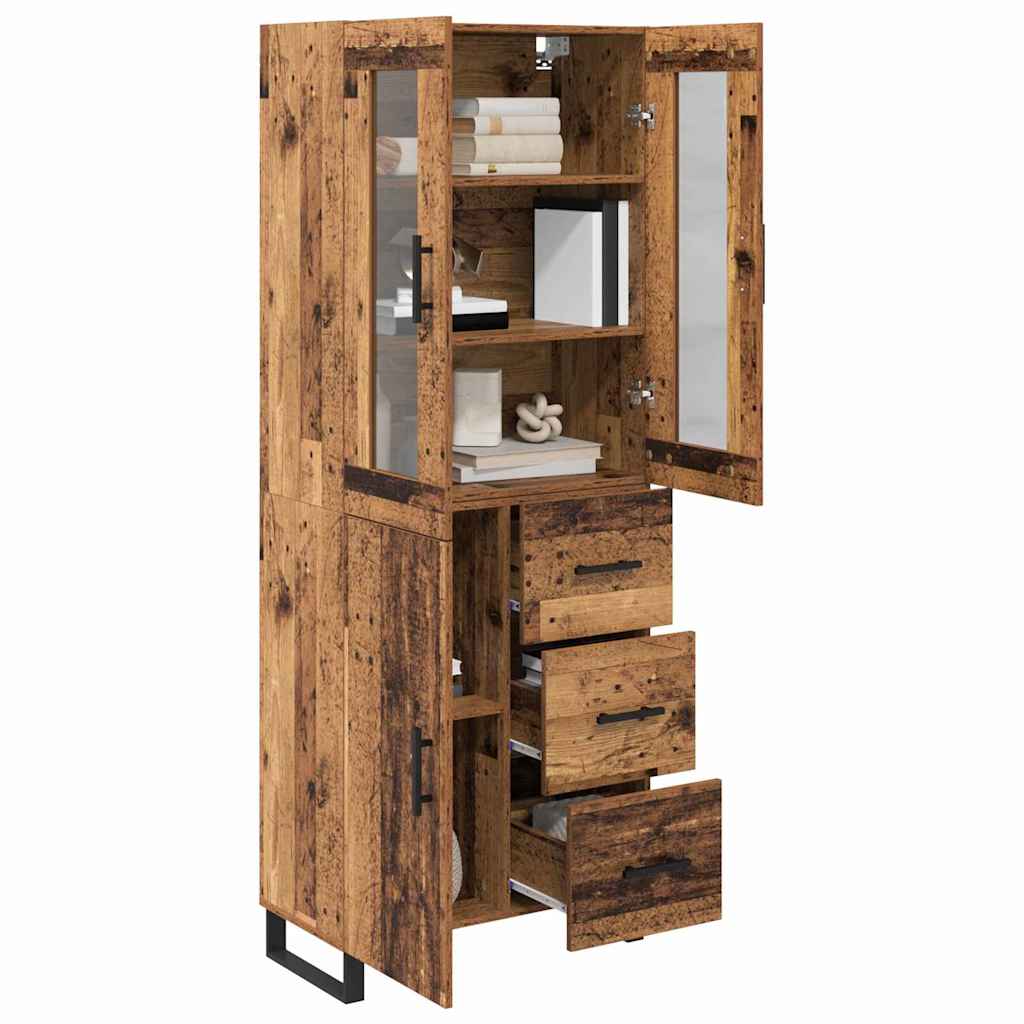 Hoge kast met lade 2 pcs Oud Hout Geengineerd Hout en Glas