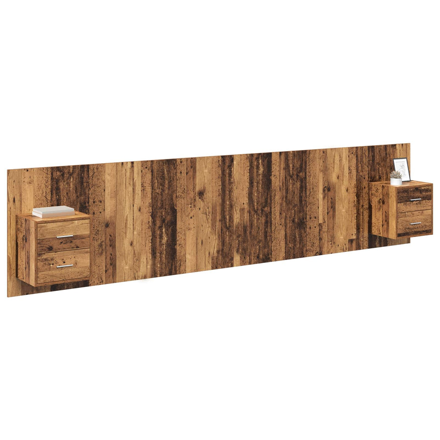 Hoofdbord Met Kast met lade 3 pcs Oud Hout Bewerkt hout