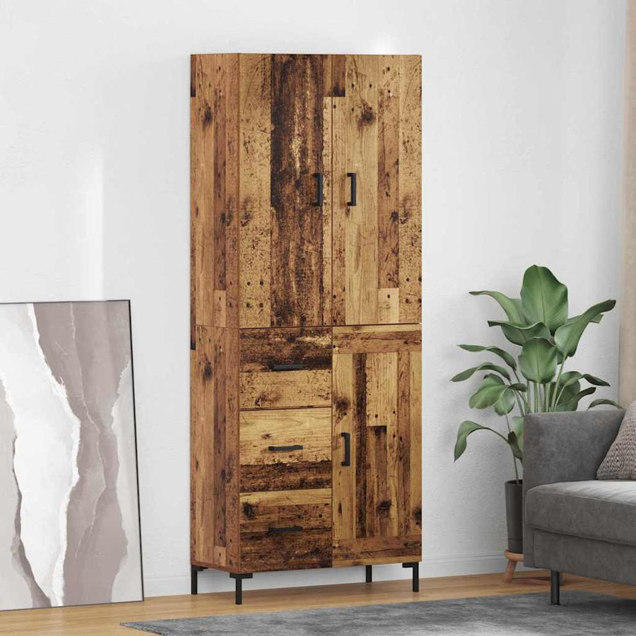 Highboard met lade Oud Hout 69,5 x 34 x 180 cm Bewerkt hout