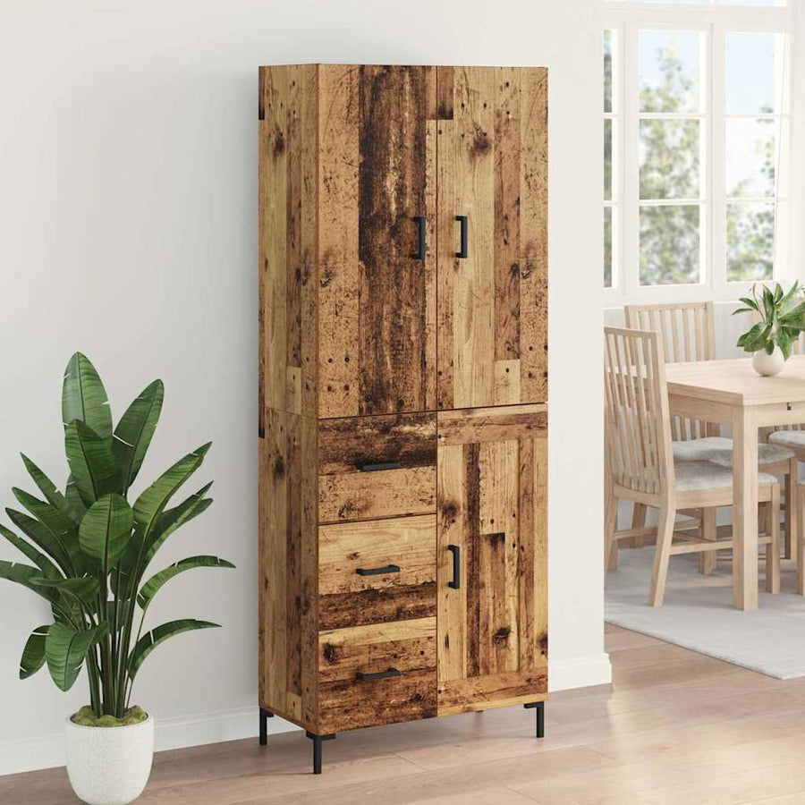 Highboard met lade Oud Hout 69,5 x 34 x 180 cm Bewerkt hout
