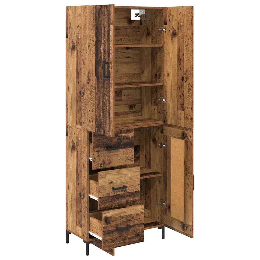 Highboard met lade Oud Hout 69,5 x 34 x 180 cm Bewerkt hout