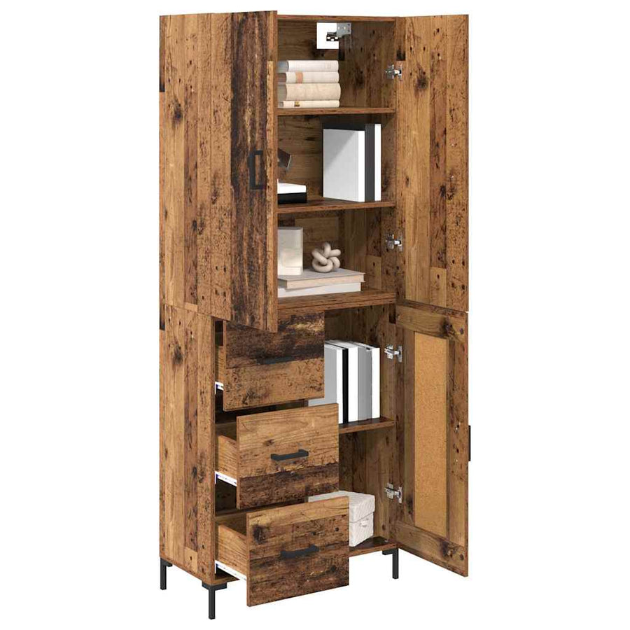Highboard met lade Oud Hout 69,5 x 34 x 180 cm Bewerkt hout