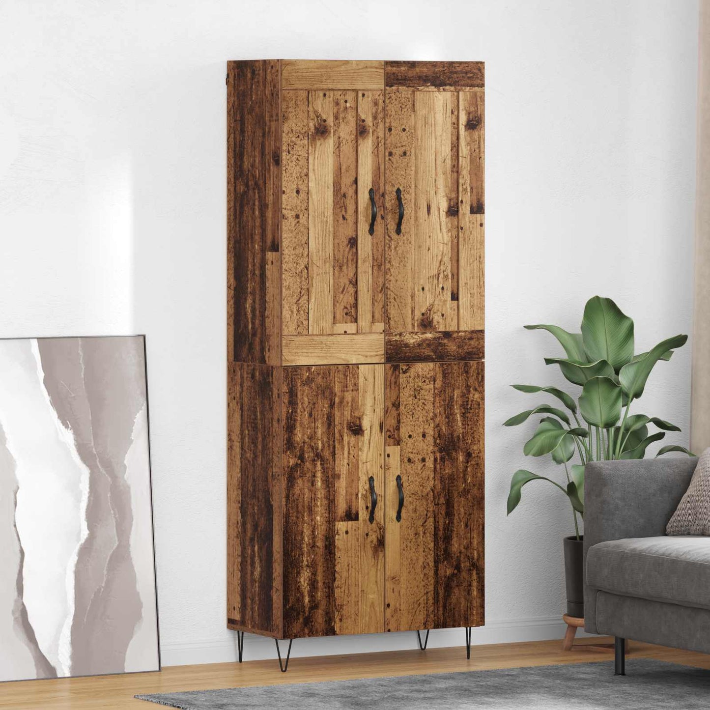 Hoge kast Oud Hout 69,5 x 34 x 180 cm Bewerkt hout