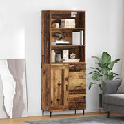 Hoge kast 69,5x34x180 cm oud hout geengineerd hout glas