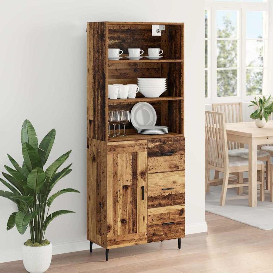 Hoge kast Oud Hout 69,5 x 34 x 180 cm Geengineerd Hout en Glas