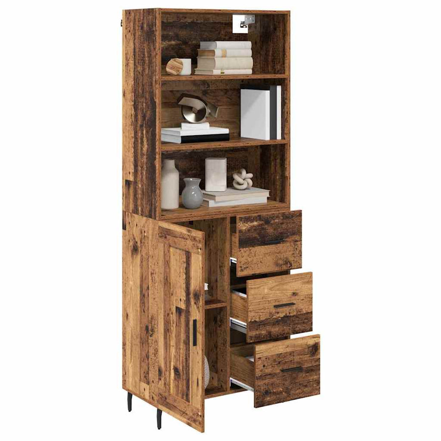 Hoge kast Oud Hout 69,5 x 34 x 180 cm Geengineerd Hout en Glas