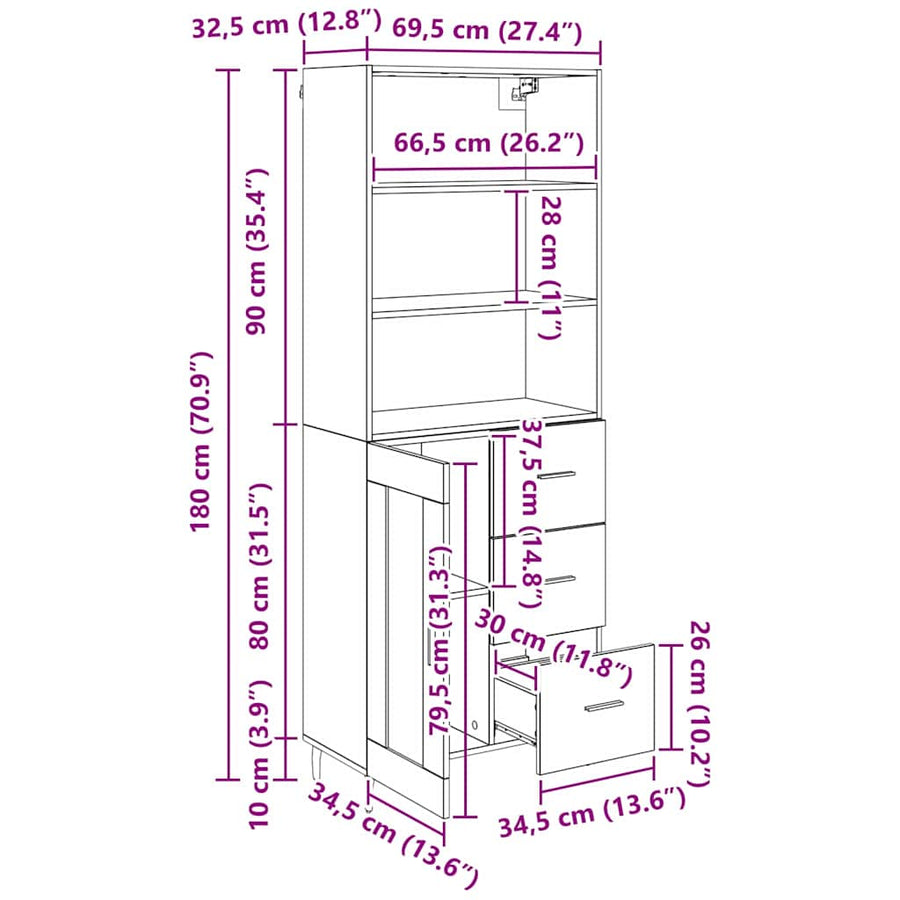 Hoge kast Oud Hout 69,5 x 34 x 180 cm Geengineerd Hout en Glas