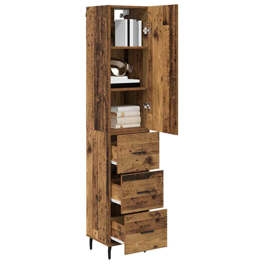 Highboard met lade Oud Hout 34,5 x 34 x 180 cm Bewerkt hout