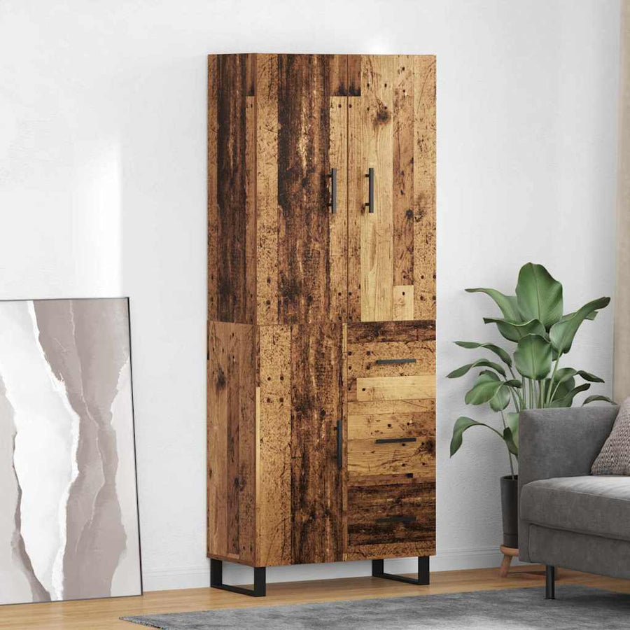 Hoge kast met lade 2 pcs Oud Hout Geengineerd Hout en Glas