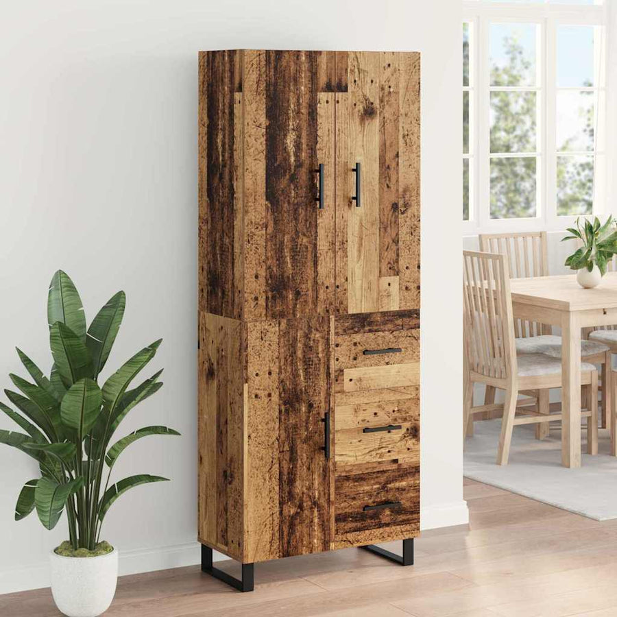 Hoge kast met lade 2 pcs Oud Hout Geengineerd Hout en Glas