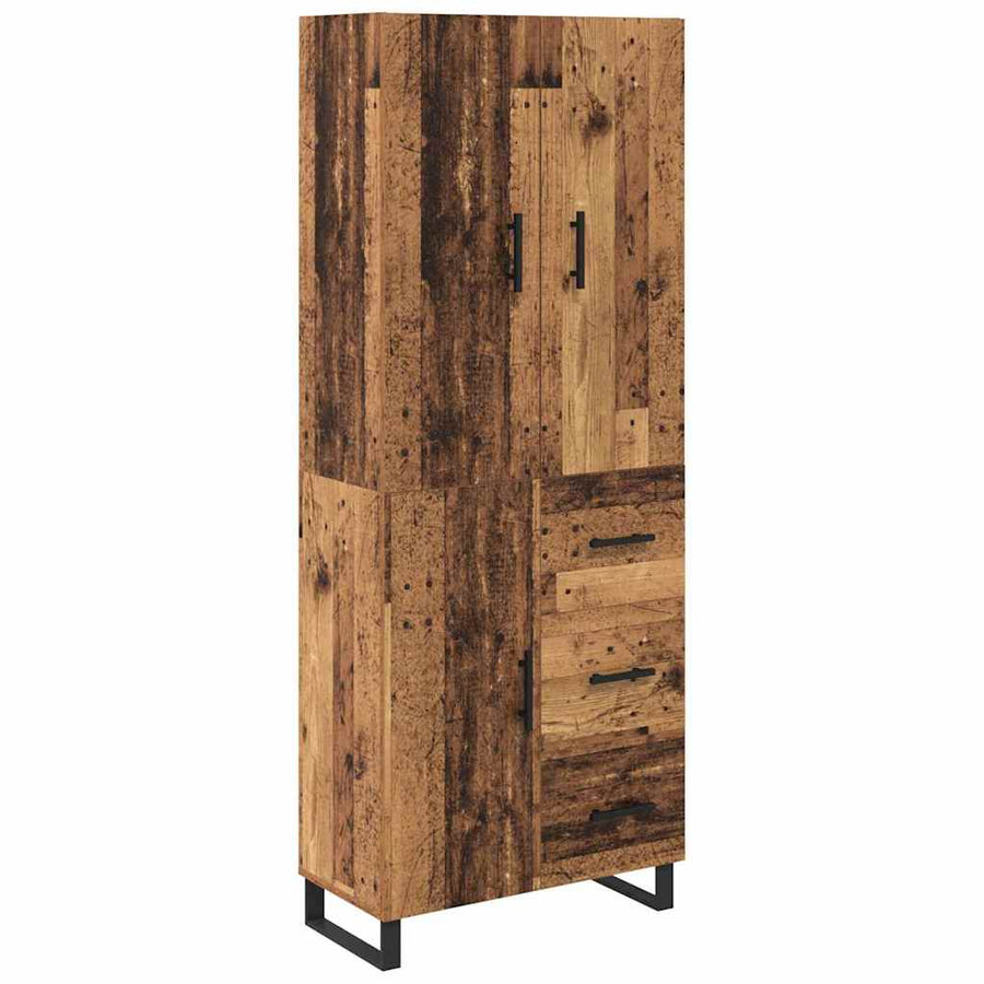 Hoge kast met lade 2 pcs Oud Hout Geengineerd Hout en Glas