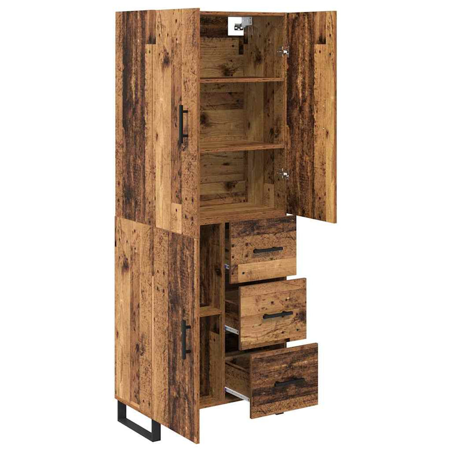 Hoge kast met lade 2 pcs Oud Hout Geengineerd Hout en Glas