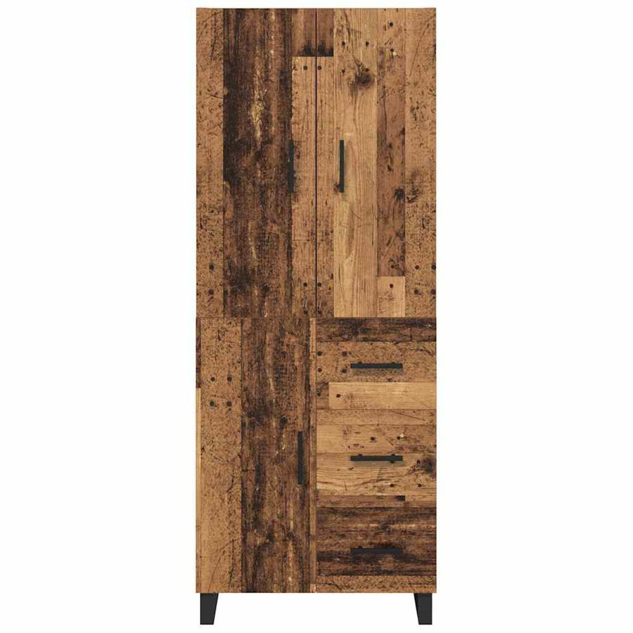 Hoge kast met lade 2 pcs Oud Hout Geengineerd Hout en Glas