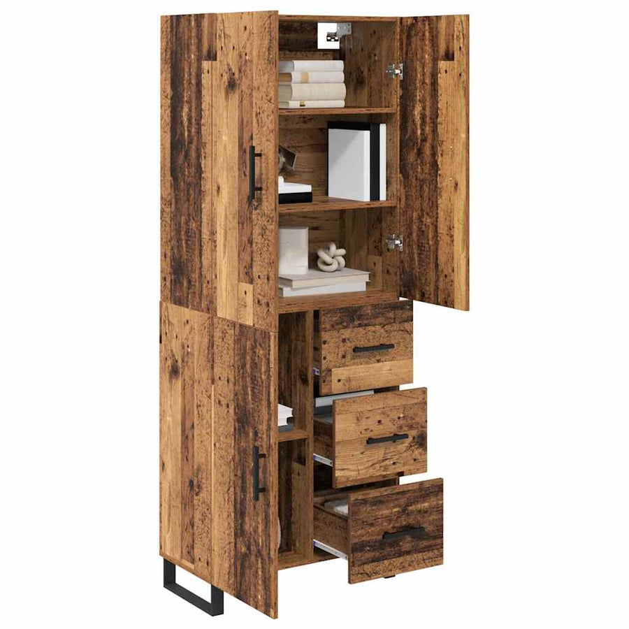 Hoge kast met lade 2 pcs Oud Hout Geengineerd Hout en Glas