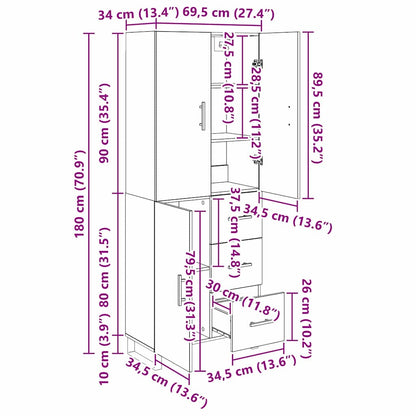 Hoge kast met lade 2 pcs Oud Hout Geengineerd Hout en Glas