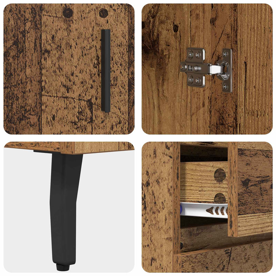 Hoge kast met lade 2 pcs Oud Hout Geengineerd Hout en Glas