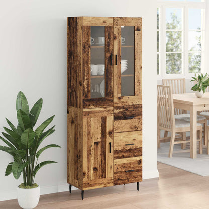 Hoge kast met lade 2 pcs Oud Hout Geengineerd Hout en Glas