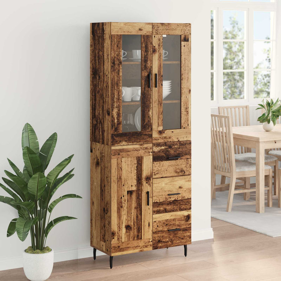 Hoge kast met lade 2 pcs Oud Hout Geengineerd Hout en Glas
