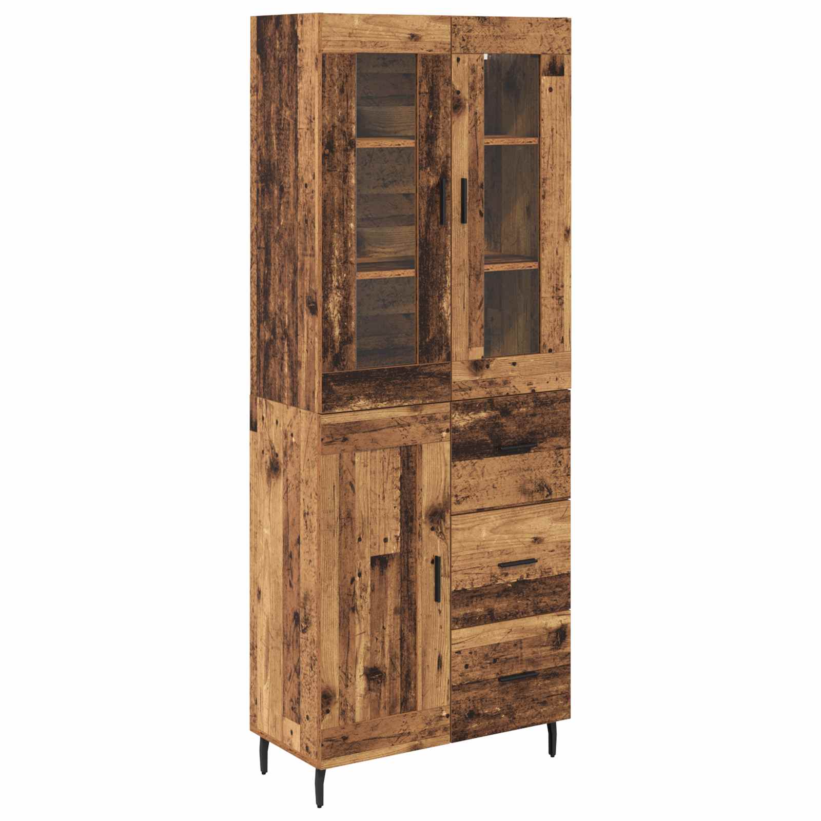 Hoge kast met lade 2 pcs Oud Hout Geengineerd Hout en Glas