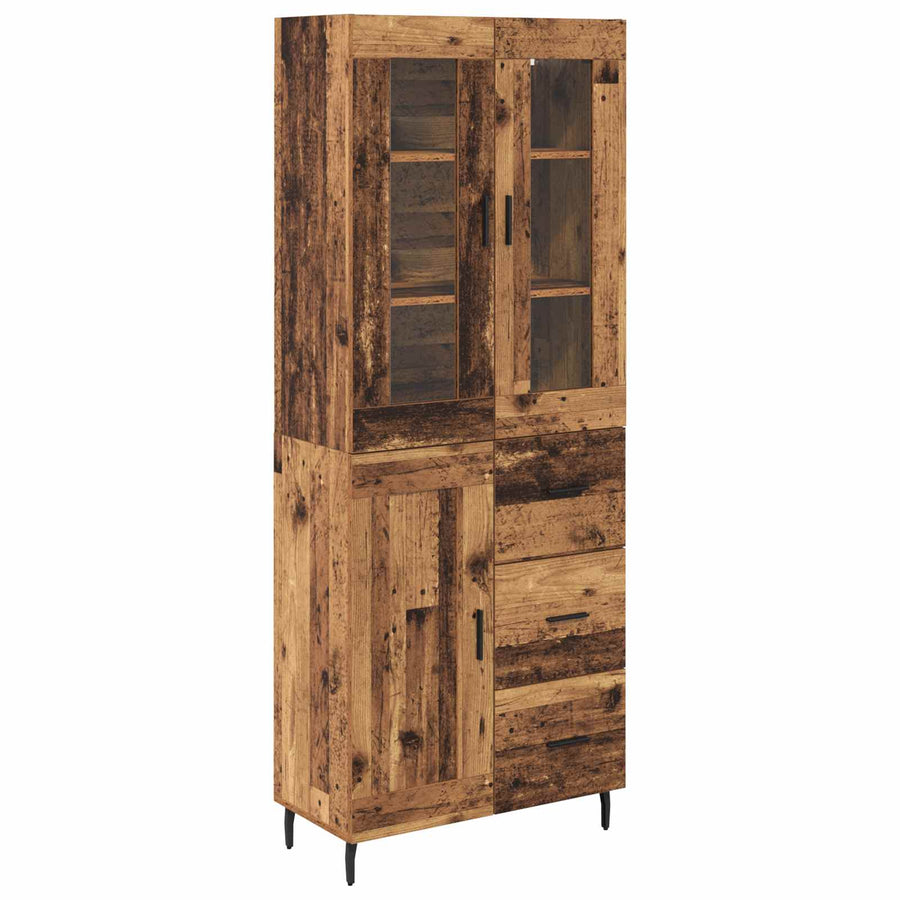 Hoge kast met lade 2 pcs Oud Hout Geengineerd Hout en Glas