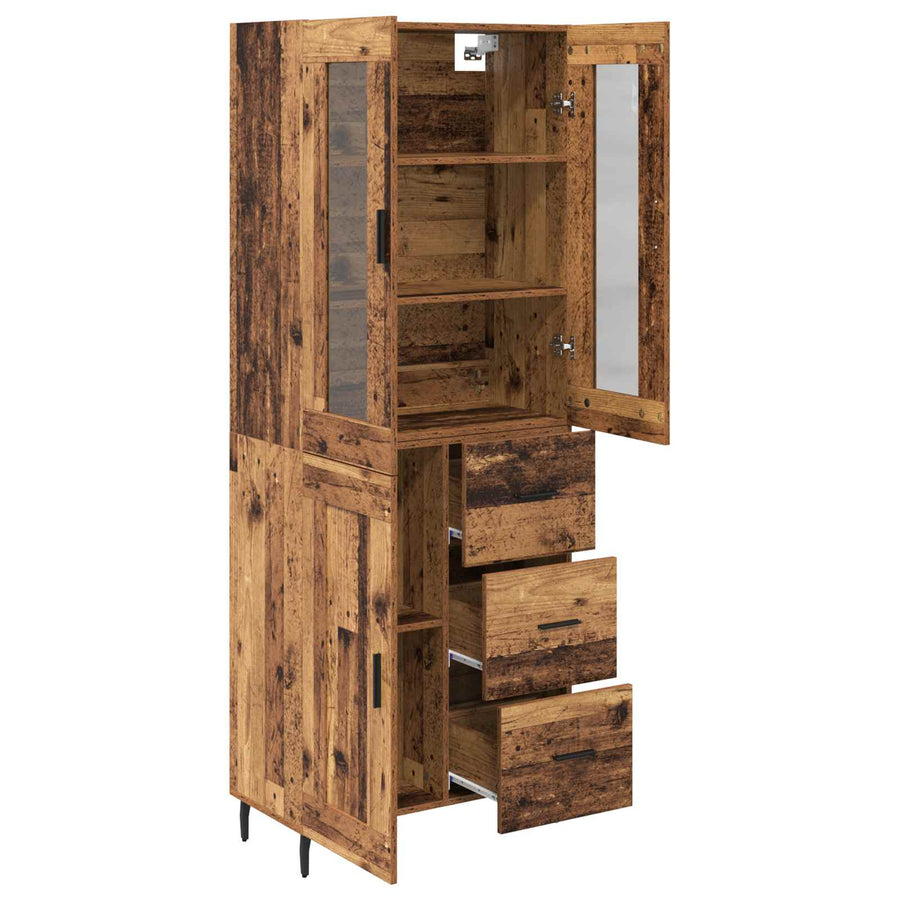 Hoge kast met lade 2 pcs Oud Hout Geengineerd Hout en Glas