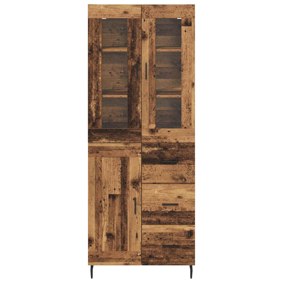 Hoge kast met lade 2 pcs Oud Hout Geengineerd Hout en Glas