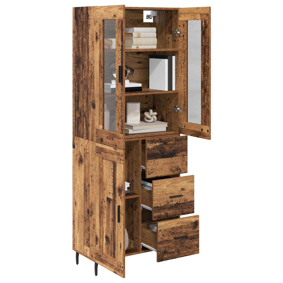 Hoge kast met lade 2 pcs Oud Hout Geengineerd Hout en Glas