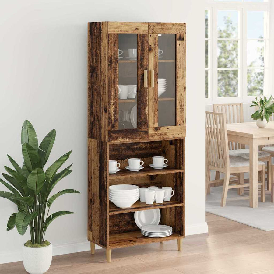 Hoge kast Oud Hout 69,5 x 34 x 180 cm Geengineerd Hout en Glas