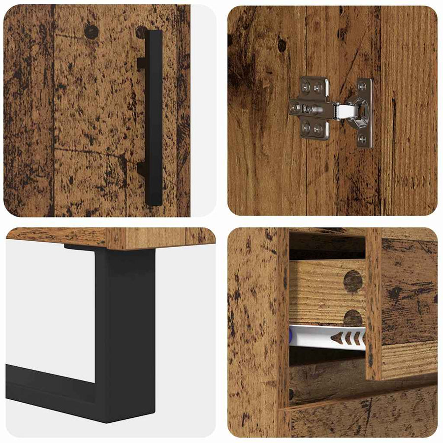 Hoge kast met lade 2 pcs Oud Hout Geengineerd Hout en Glas