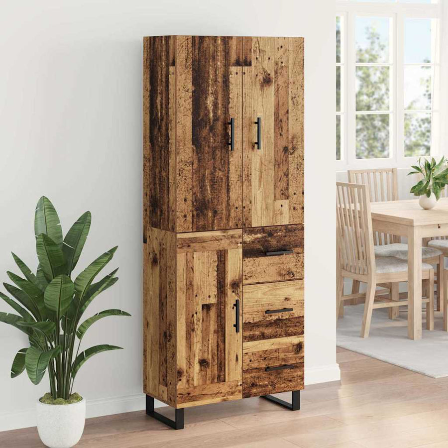 Hoge kast met lade 2 pcs Oud Hout Geengineerd Hout en Glas