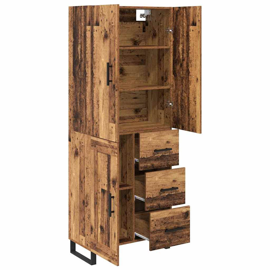 Hoge kast met lade 2 pcs Oud Hout Geengineerd Hout en Glas