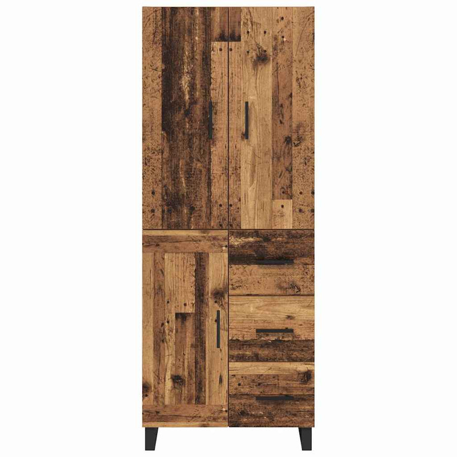 Hoge kast met lade 2 pcs Oud Hout Geengineerd Hout en Glas