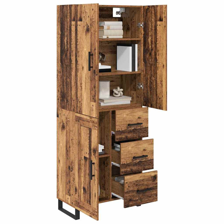 Hoge kast met lade 2 pcs Oud Hout Geengineerd Hout en Glas