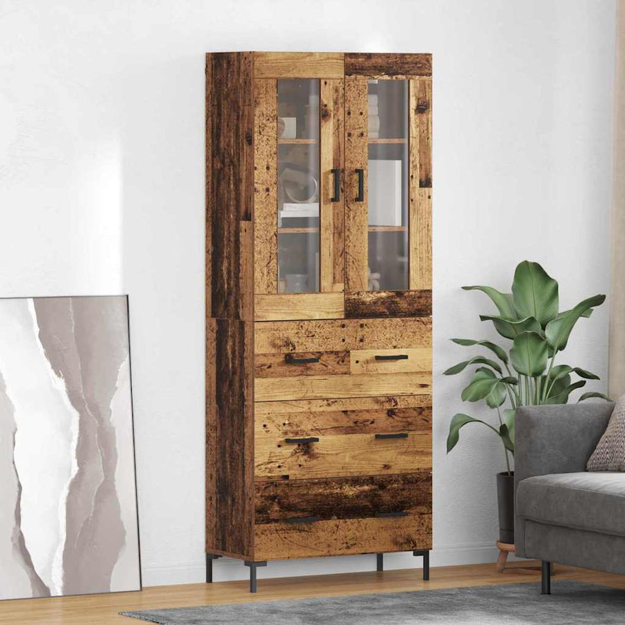 Hoge kast 2 pcs Oudhout 69,5 x 34 x 180 cm Bewerkt hout
