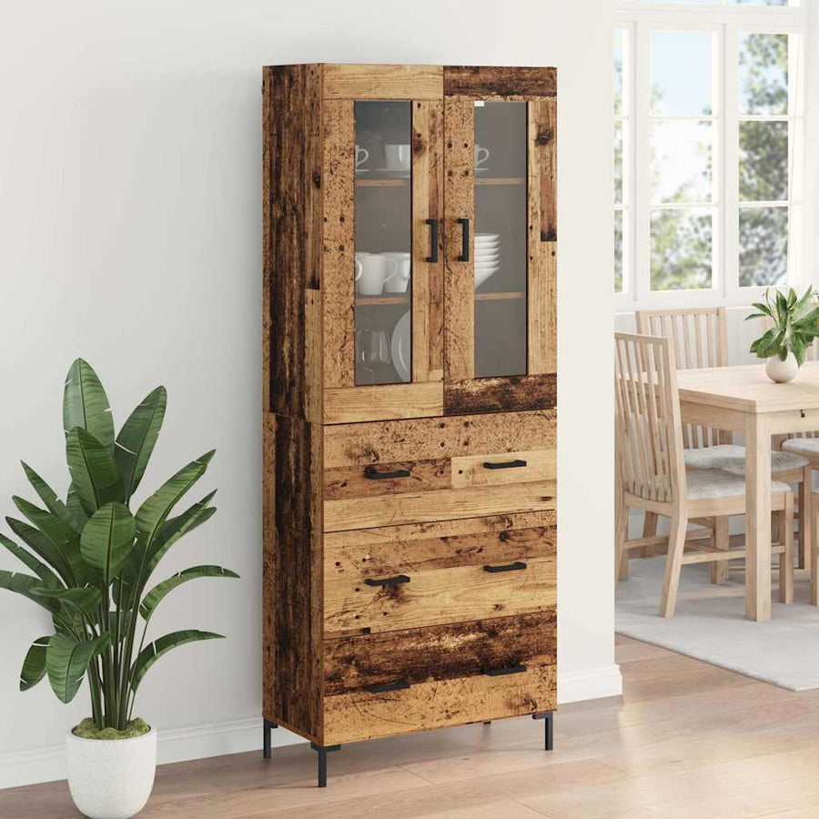 Hoge kast 2 pcs Oudhout 69,5 x 34 x 180 cm Bewerkt hout