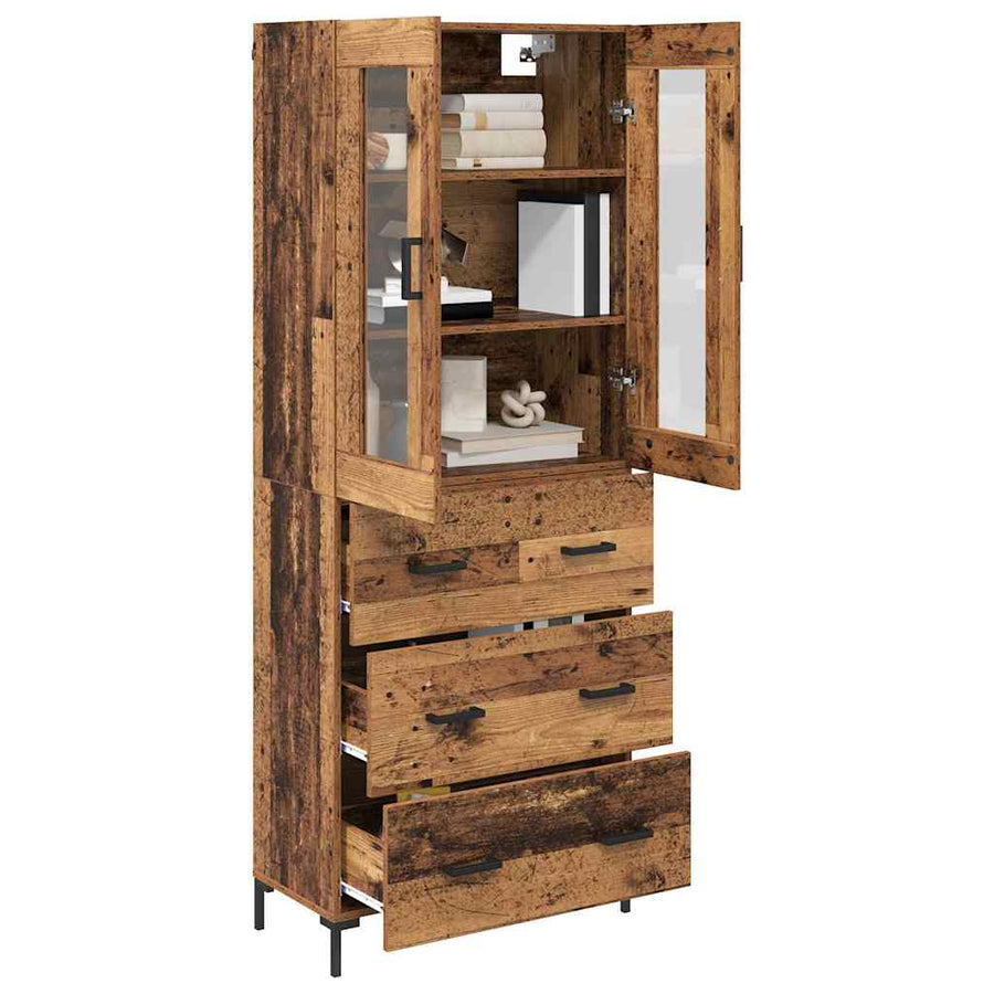 Hoge kast 2 pcs Oudhout 69,5 x 34 x 180 cm Bewerkt hout
