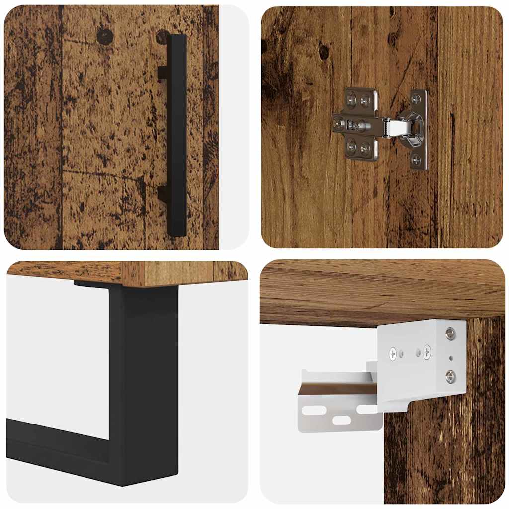 Hoge kast 2 pcs Oud Hout Geengineerd Hout en Glas