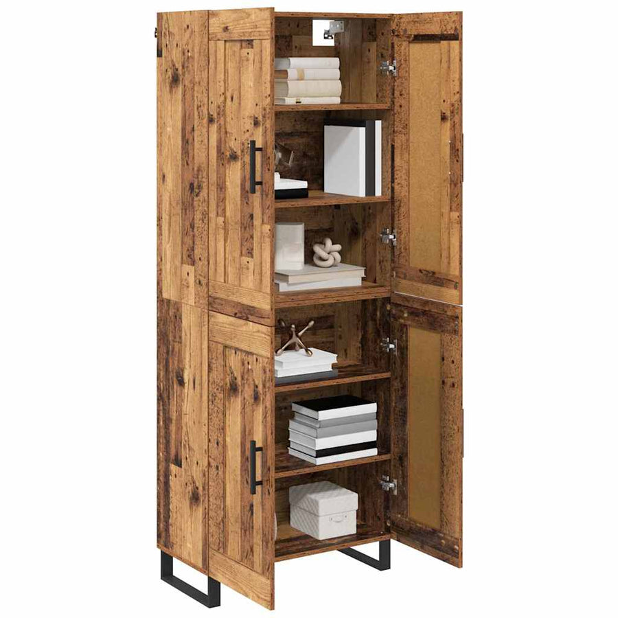 Hoge kast 2 pcs Oud Hout Geengineerd Hout en Glas