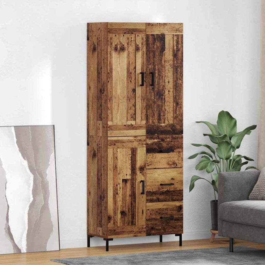Highboard met lade Oud Hout 69,5 x 34 x 180 cm Bewerkt hout