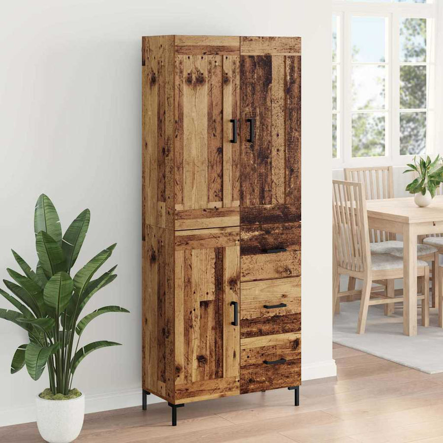 Highboard met lade Oud Hout 69,5 x 34 x 180 cm Bewerkt hout
