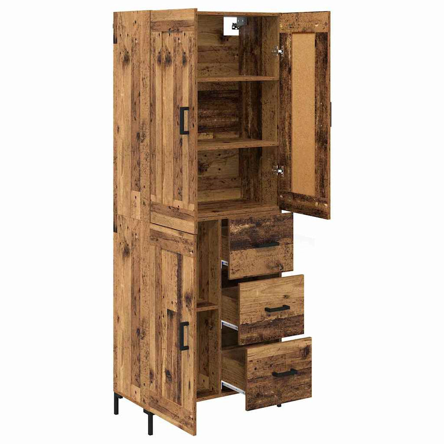 Highboard met lade Oud Hout 69,5 x 34 x 180 cm Bewerkt hout