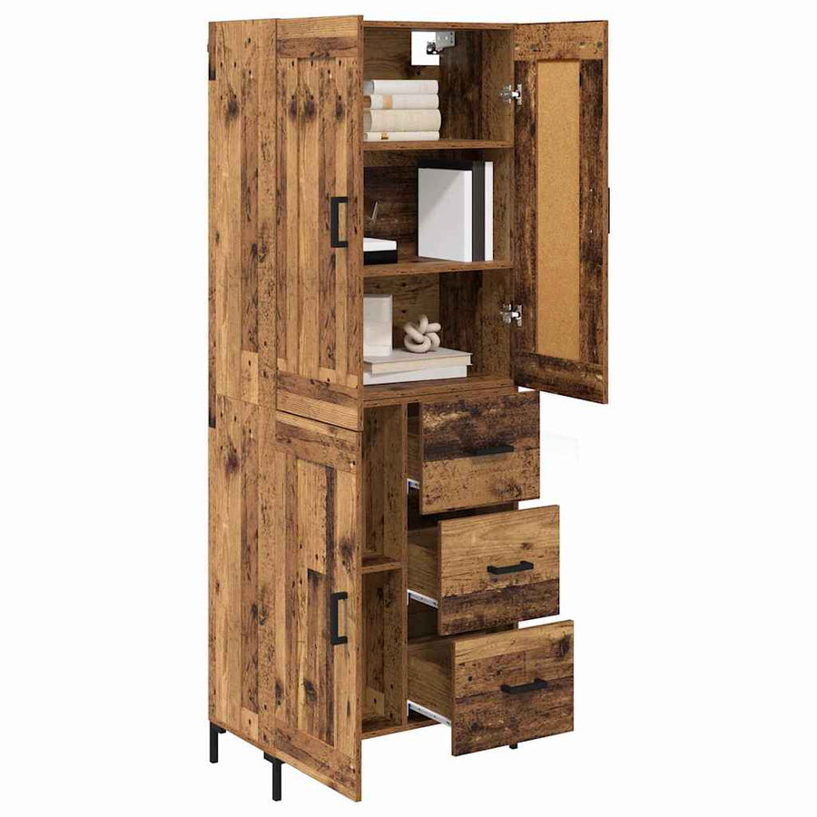 Highboard met lade Oud Hout 69,5 x 34 x 180 cm Bewerkt hout