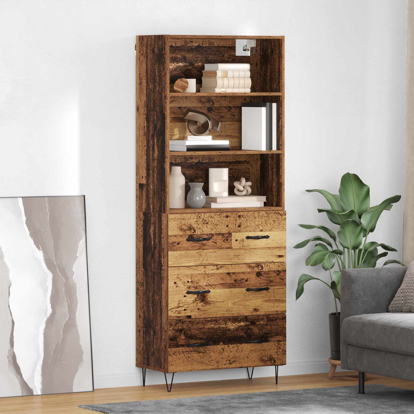 Hoge kast met lade Oud Hout 69,5 x 32,5 x 180 cm Bewerkt hout