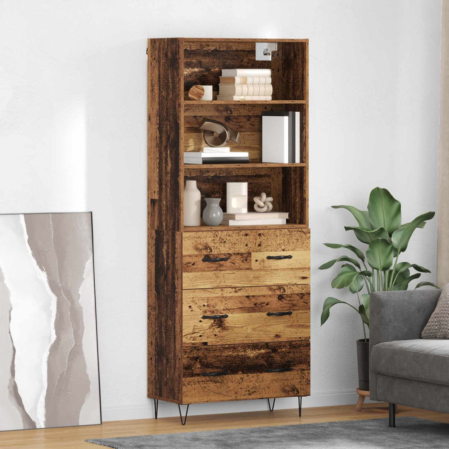 Hoge kast met lade Oud Hout 69,5 x 32,5 x 180 cm Bewerkt hout